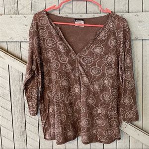 Columbia Floral Brown V Neck Top